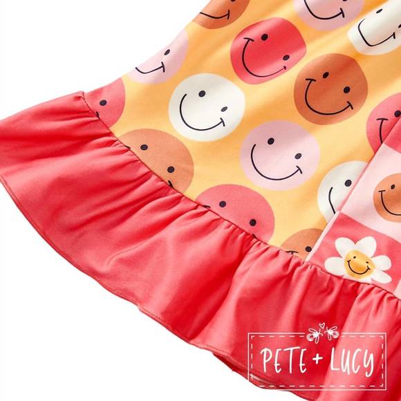 NEW PETE + LUCY girls smiley face dress in white/multi - Picture 3 of 3